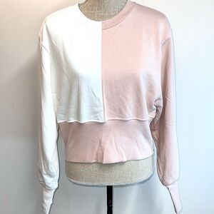 VAARA London Designer crop colorblock sweatshirt Blush White Sz S $600